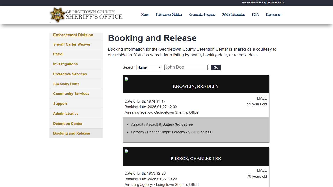 Booking and Release - GCSheriff.org